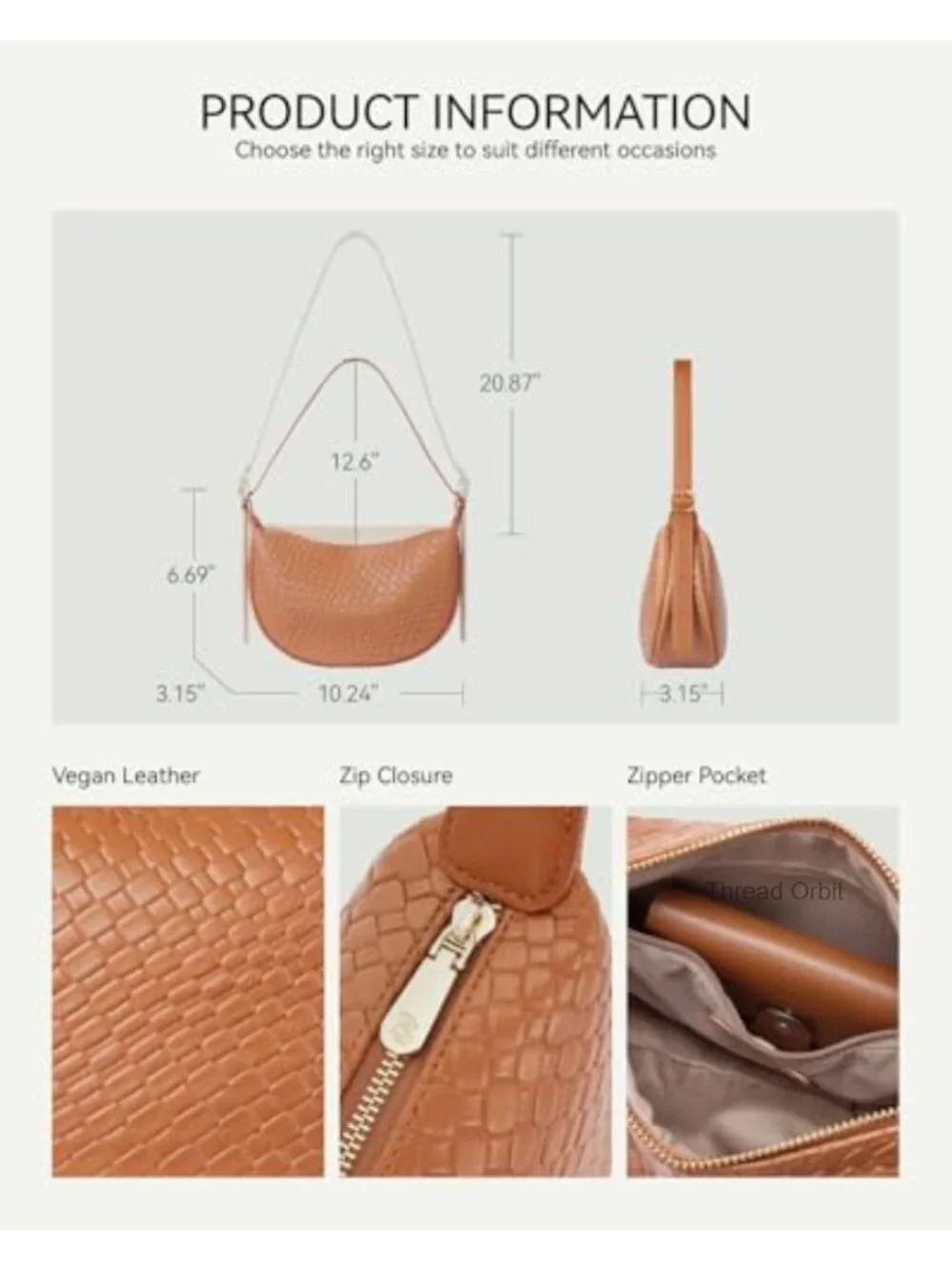 Vegan Leather Crossbody Bag Crescent Shoulder Hobo with Adjustable Strap
